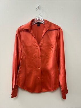 Silky Coral Button-Down Blouse